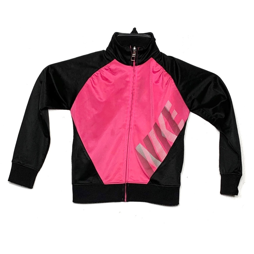 Nike Track Jacket Girls Size 5 Black Pink Athletic